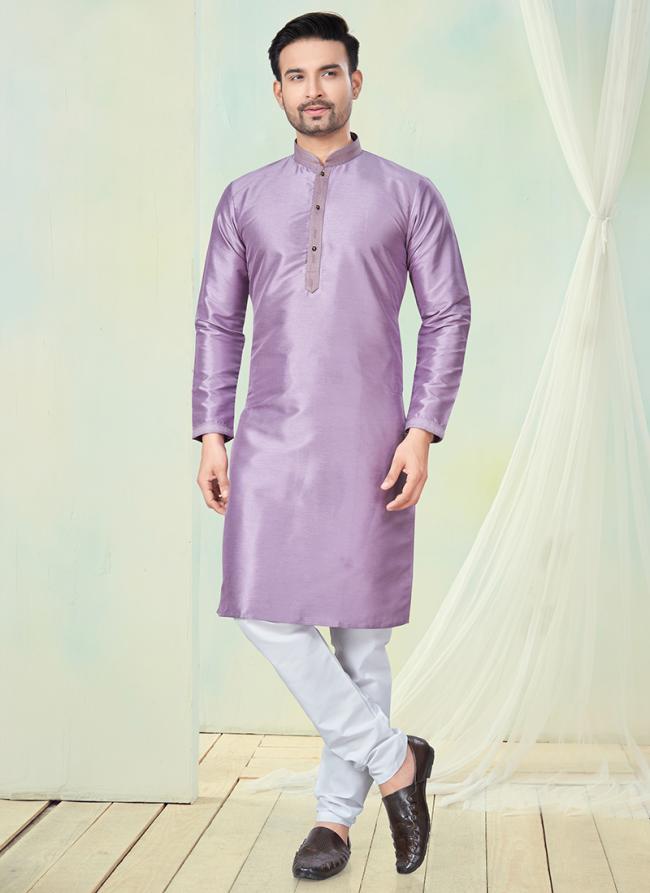 Pure Silk Lilac Casual Wear Pintex Work Readymade Kurta Pajama